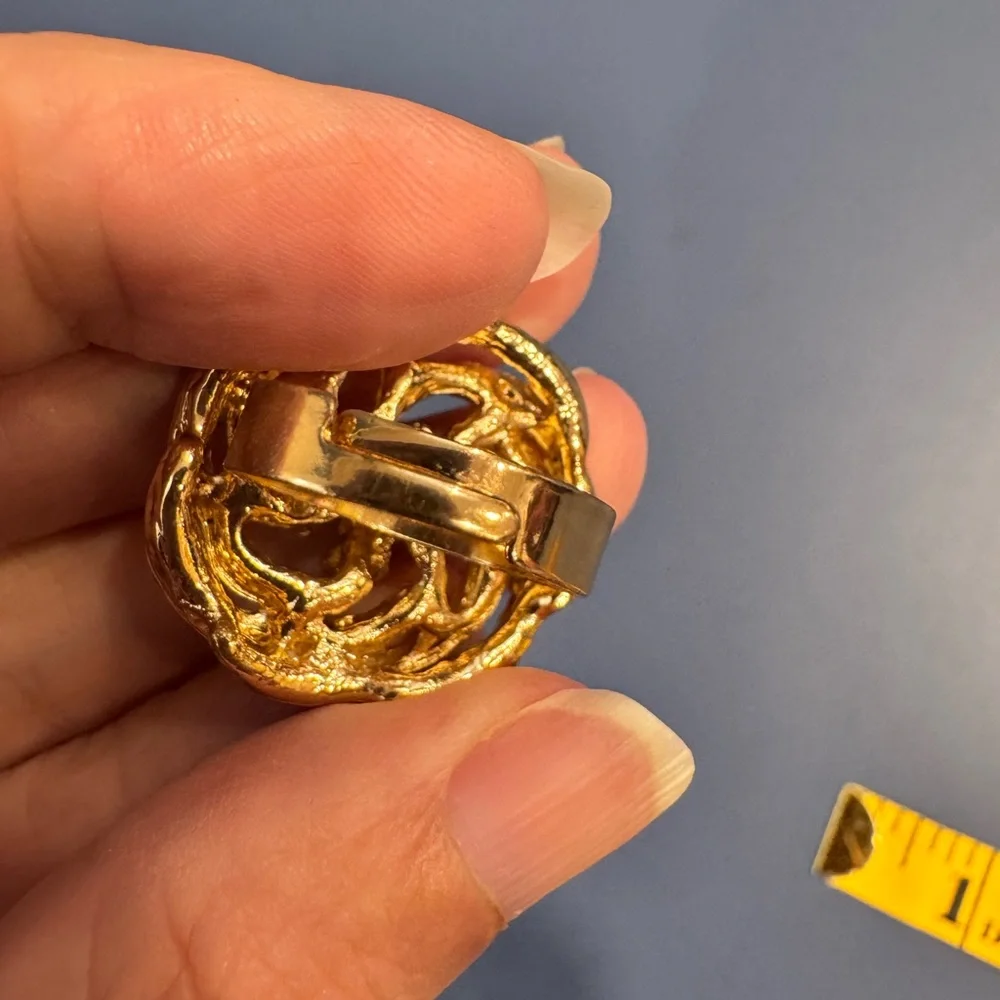 Vintage Gold toned Rhinestone swirl adjustable Women's Ring
